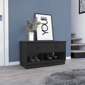 Willamette Rectangle 2-Shelf 2-Drawer Storage Bench Black Wengue