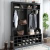 ON-TREND Modern Style Multiple Functions Hallway Coat Rack with Metal Hooks, Entryway Bench 60" Wide Hall Tree with Ample Storage Space and 24 Shoe Cu