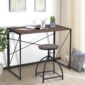 Folding Computer Desk Writing Table for Home Office Steel Frame Brown