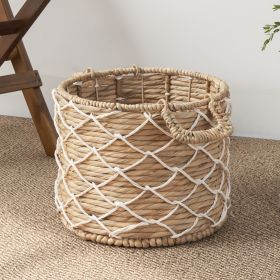 Round Water Hyacinth Woven Basket with Handles - 18" x 18" x 15" - Natural Brown - For Clothes, Towels, Canvas, Toys and Magazine Storage and Home Dec