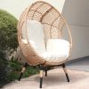 Patio PE Wicker Egg Chair Model 4 with Natural Color Rattan Beige Cushion