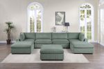 Sage Color 7pc Modular Sectional Set Corduroy Upholstery Couch 2x Corner wedge, 2x Armless Chairs 3x Ottomans Living Room Furniture