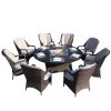 Direct Wicker Outdoor 9 Piece Patio Wicker Gas Fire Pit Set Round Table With Arm Chairs by Direct Wicker