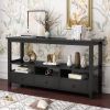 3 Tier Vintage Solid Console Table with 3 Drawers and Shelves, Industrial Console Table Coffee Table for Living Room Entry Bedroom Black Color