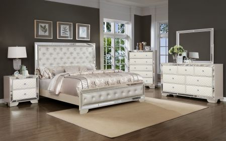 Madison King 4pc Upholstery Bedroom Set Made with Wood in Beige