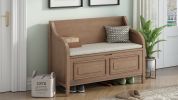 TREXM Rustic Style Solid wood Entryway Multifunctional Storage Bench with Safety Hinge (Brown+ Beige)