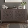 4 Door Wooden Twill Sideboard American Country Vintage Old Living Room Dining Room Hallway Entryway Cabinet (Coffe)