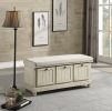 1pc Durable Storage Bench White Finish Foam Cushioned Seat Beige Upholstery Flip-Top Seat Solid Wood Home Furniture