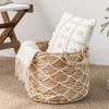 Round Water Hyacinth Woven Basket with Handles - 18" x 18" x 15" - Natural Brown - For Clothes, Towels, Canvas, Toys and Magazine Storage and Home Dec