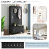 ON-TREND Multifunctional Hall Tree with Sliding Doors, Wooden Hallway Shoe Cabinet with Storage Bench and Shelves, Mudroom Coat Storage with Hanging H