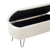 Ivory White Storage Ottoman Bench for End of Bed Gold Legs, Modern Ivory White Faux Fur Entryway Bench Upholstered Padded with Storage for Living Room