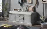 TREXM Storage Bench with 2 Drawers and 2 Cabinets, Shoe Bench with Removable Cushion for Living Room, Entryway (Gray Wash)