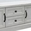 TREXM Storage Bench with 2 Drawers and 2 Cabinets, Shoe Bench with Removable Cushion for Living Room, Entryway (Gray Wash)