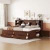 Full Size Wooden Captain Bed with Built-in Storage Shelves, 4 Drawers and 2 Cabinets, Antique Brown