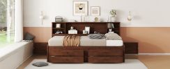 Full Size Wooden Captain Bed with Built-in Storage Shelves, 4 Drawers and 2 Cabinets, Antique Brown