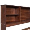 Full Size Wooden Captain Bed with Built-in Storage Shelves, 4 Drawers and 2 Cabinets, Antique Brown