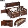 Full Size Wooden Captain Bed with Built-in Storage Shelves, 4 Drawers and 2 Cabinets, Antique Brown