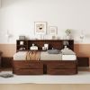 Full Size Wooden Captain Bed with Built-in Storage Shelves, 4 Drawers and 2 Cabinets, Antique Brown