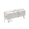 Ivory White Storage Ottoman Bench for End of Bed Gold Legs, Modern Ivory White Faux Fur Entryway Bench Upholstered Padded with Storage for Living Room