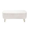 Ivory White Storage Ottoman Bench for End of Bed Gold Legs, Modern Ivory White Faux Fur Entryway Bench Upholstered Padded with Storage for Living Room