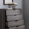 Modern grey five drawer clothes and storage chest faux wood grain and metal drawer glides