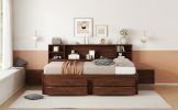 Full Size Wooden Captain Bed with Built-in Storage Shelves, 4 Drawers and 2 Cabinets, Antique Brown