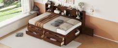 Full Size Wooden Captain Bed with Built-in Storage Shelves, 4 Drawers and 2 Cabinets, Antique Brown