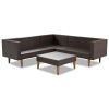 4-pieces Outdoor Wicker Sofa Set;  Patio Furniture with Colorful Pillows;  L-shape sofa set;  Gray cushions and Black Rattan