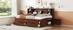 Full Size Wooden Captain Bed with Built-in Storage Shelves, 4 Drawers and 2 Cabinets, Antique Brown