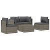 5 Piece Patio Lounge Set with Cushions Gray Poly Rattan