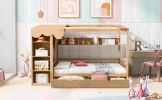 Full size House Bed with Two Drawers and Wardrobe,Natural