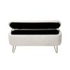 Ivory White Storage Ottoman Bench for End of Bed Gold Legs, Modern Ivory White Faux Fur Entryway Bench Upholstered Padded with Storage for Living Room