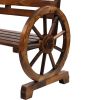 Rustic 2-Person Wooden Wagon Wheel Bench with Slatted Seat and Backrest, Brown