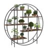 Round 5-Tier Metal Plant Stand bookcase storage rack, Indoor Living Room Terrace Garden Balcony Display Stand. Rustic Brown, 67'' W x 11.8'' D x 67''