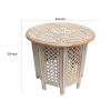 Mesh Cut Out Carved Mango Wood Octagonal Folding Table with Round Top, Antique White and Brown