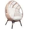 3 Pieces Patio Egg Chairs (Model 2) with Side Table Set,Natural Color PE Rattan and Beige Cushion