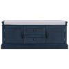 TREXM Storage Bench with 2 Drawers and 2 Cabinets, Shoe Bench with Removable Cushion for Living Room, Entryway (Antique Navy)