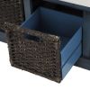 TREXM Rustic Storage Bench with 3 Removable Classic Rattan Basket , Entryway Bench with Removable Cushion (Antique Navy)