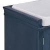 TREXM Storage Bench with 2 Drawers and 2 Cabinets, Shoe Bench with Removable Cushion for Living Room, Entryway (Antique Navy)