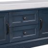 TREXM Storage Bench with 2 Drawers and 2 Cabinets, Shoe Bench with Removable Cushion for Living Room, Entryway (Antique Navy)