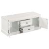 TREXM Storage Bench with 2 Drawers and 2 Cabinets, Shoe Bench with Removable Cushion for Living Room, Entryway (White)