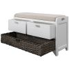 TREXM Storage Bench with Removable Basket and 2 Drawers, Fully Assembled Shoe Bench with Removable Cushion (White)