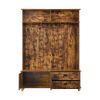 ON-TREND Modern Style Hall Tree with Storage Cabinet and 2 Large Drawers, Widen Mudroom Bench with 5 Coat Hooks, Rustic Brown