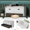 TREXM Storage Bench with Removable Basket and 2 Drawers, Fully Assembled Shoe Bench with Removable Cushion (White)