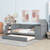 Twin Size Daybed with Storage Arms, Trundle and Charging Station, Gray