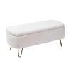 Ivory White Storage Ottoman Bench for End of Bed Gold Legs, Modern Ivory White Faux Fur Entryway Bench Upholstered Padded with Storage for Living Room