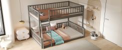 Full XL over Queen Bunk Bed with Ladder and Guardrails, Gray (Expected Arrival Time: 6.3)