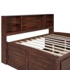 Full Size Wooden Captain Bed with Built-in Storage Shelves, 4 Drawers and 2 Cabinets, Antique Brown