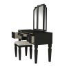 Luxurious Majestic Classic Black Color Vanity Set w Stool 3- Storage Drawers 1pc Bedroom Furniture Set Tri-Fold Mirror