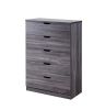 Modern grey five drawer clothes and storage chest faux wood grain and metal drawer glides